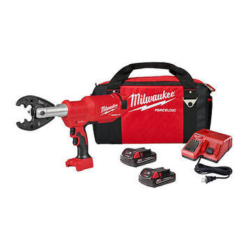 Cordless Utility Crimper Kit, 6-Piece, 1/2 in EHS Guy Wire, 1000 MCM, 6 ton Crimping Force, Red, 3.3 in x 17.3 in x 12.3 in
