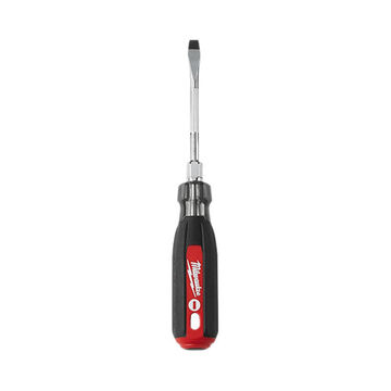 Screwdriver, Slotted 1/4 in Point Size, Alloy Steel Material, Chrome Plated Finish, Rubber Ergonomic Handle, 7 in OAL