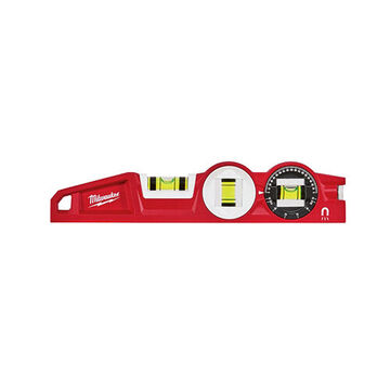 Magnetic Torpedo Level, Die-Cast Aluminum Frame, 10 in lg, Red, 3 Vial