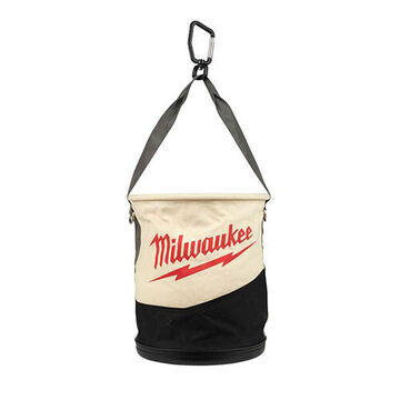 Bucket Straight Wall Utility, Canvas, 11-3/4 In Bottom, 11-3/4 In Top Dia, 2 Pockets, Black/tan