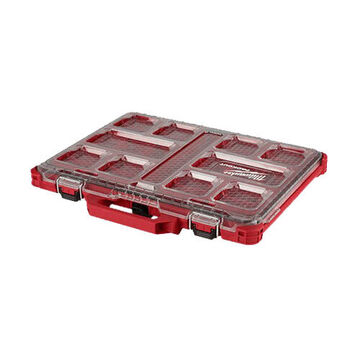 Organizer Stackable, Plastic, 389 Cu In, 10 Pockets, Matte, Red