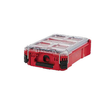 Organizer Stackable Compact, Plastic, 8 In Wd, 3.9 In Ht, 12 In Dp, 5 Pockets, 374 Cu In, Matte, Red