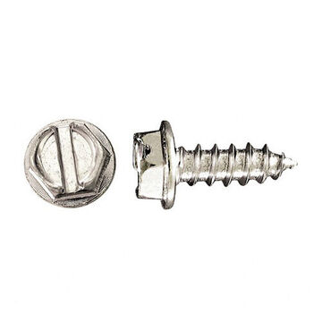 Self-tapping Screw, No. 14-10 Thread, 1 in lg, Indented Hex Washer Head, Hex, Slotted Drive, Zinc Plated Carbon Steel