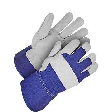 Leather Gloves, Large, Navy Blue/Gray