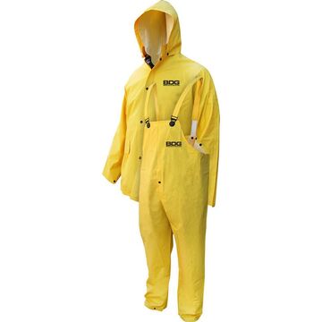 3-piece Fr Rainwear Suit Pvc/poly, W/ Jacket, Hood And Bib Pants