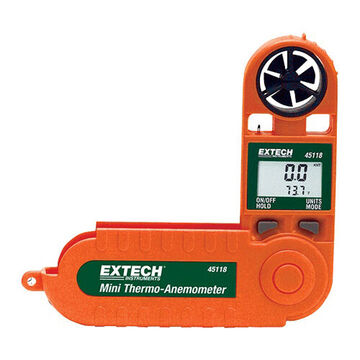 Mini Thermo-anemometer, Backlit LCD, 216 to 3936 fpm, 1.1 to 20 mps, CR2032 Lithium Battery, Tripod, 5.25 in x 2.75 in x 0.75 in