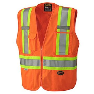 High Visibility Tear-Away Safety Vest, 3XL, Orange, 100% Polyester, 100% Polyester Tricot, Polyester Mesh, Class 2
