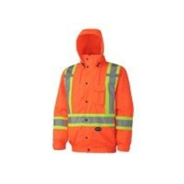 Safety Jacket, Unisex, 2XL, Hi-Viz Orange, PU Coated oxford Polyester