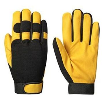 Glove Mechanic's Style Ergonomic Goat Grain, Gold/black