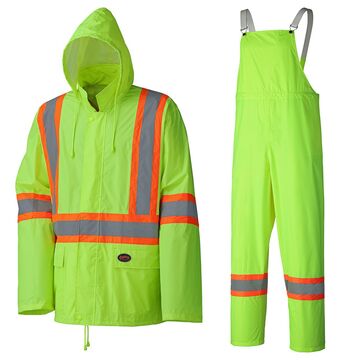 Waterproof Lightweight Safety Rain Suit, Men, 4XL, Yellow/Green, Polyester, PVC