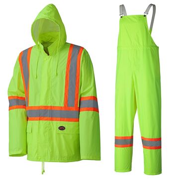 Combinaison de pluie de sécurité légère et imperméable, homme, 4XL, jaune/vert, polyester, PVC