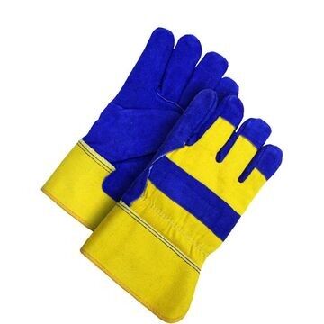 Ajusteur, gants en cuir, très grand, bleu/jaune, coton, doublure en cuir de vachette fendu