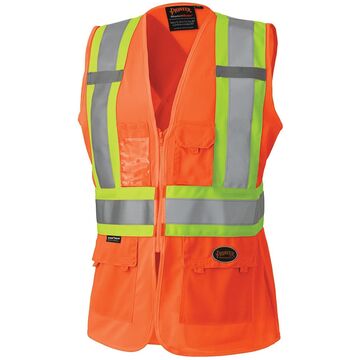 Women's High Visibility Safety Vest, Orange, 100% Polyester Knit, Class 2 Type P And R