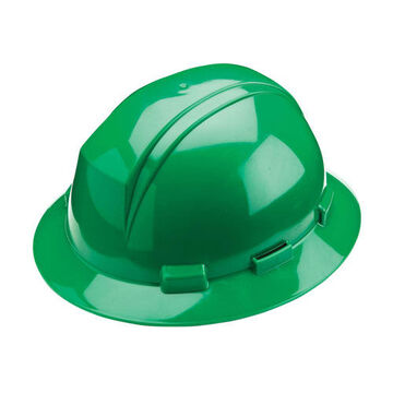 Non Vented Shell Hard Hat, One Size, Green, HDPE Shell, Nylon Suspension
