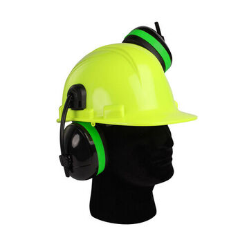 Plastic Cap-Mounted Ear Muffs, 24 db, Black/Lime Green, ABS, Acetal/Nylon