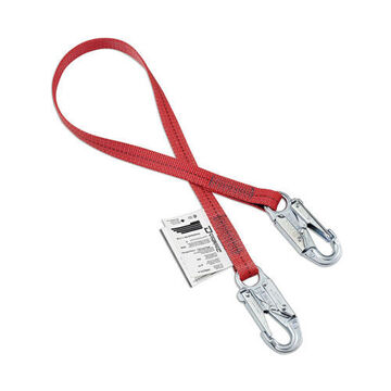Single Sling Web Lanyard, 2 in x 4 ft, 60 to 160 kg, 1, Large Hook, Small Hook, Snap, Polyester, Steel, Red