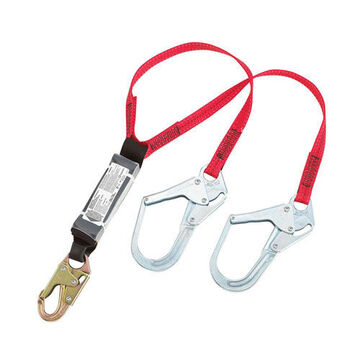 Y-Lanyard, 2 in x 4 ft, 132 to 352 lbs, 2, Large Hook, Small Hook, Snap, Polyester, Steel, Red