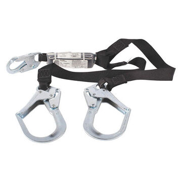 Continuous Web Y-Lanyard, 4 ft x 132 to 352 lbs, 2, Large Hook, Small Hook, 3/4 in, Snap, Polyester, Zinc Plated Steel, Black