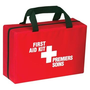 Red Soft First Aid Bag, 11-1/2 in wd x 7-1/4 in lg x 3-7/8 in ht, Nylon