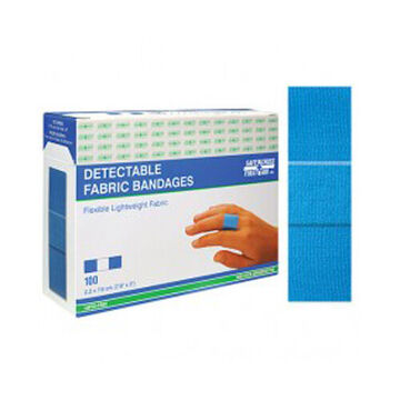 Metal Detectable Bandage, Lightweight, 1 In Wd X 3 In Lg, Cotton Woven Fabric, Bright Blue