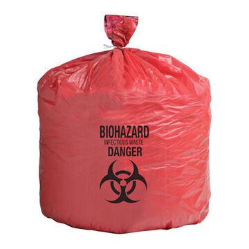 Infectious Waste Bag, 24 in wd x 24 in lg 12 um, 37.9 l, Red