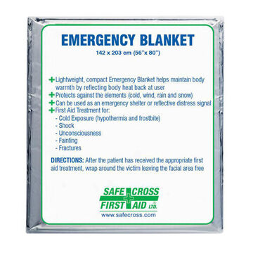 Rescue Foil Blanket, Emergency, 142 cm wd x 203 cm lg, Aluminum, Silver