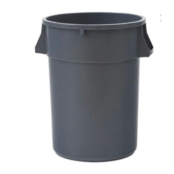 Garbage Can, 23-3/4 in dia x 31-5/8 in ht, Heavy-Duty Plastic, Gray