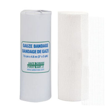 Rouleau de bandage de gaze, 3 pouce x 15 pieds lg, 100% coton blanchi