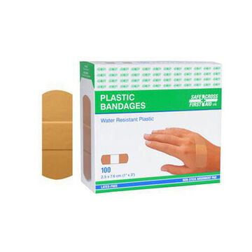 Bandage en plastique stérile, rectangulaire, 1 pouce de wd x 3 pouce de lg, plastique