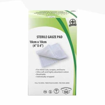 Sterile Gauze Pad, 10 cm wd x 10 cm lg, 12-ply, 100% Premium Bleached Cotton