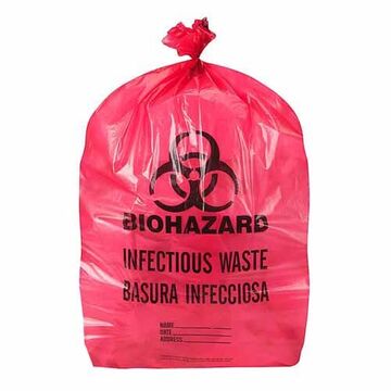 Biohazard Trash Bag, 33 gal, 33 in wd x 39 in lg, Red