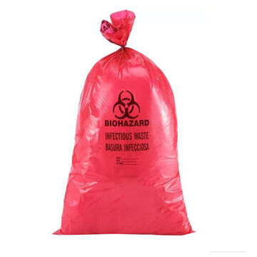 Sac poubelle Biohazard, 44 à 55 gal, 36 pouce wd x 58 pouce ht x 2 mil thk, rouge