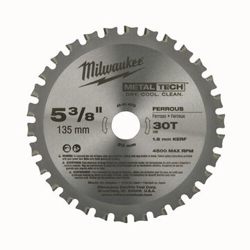 Circular Saw Blade, 5-3/8 in X 0.16 in X 20 mm, 30 TPI, Alloy Steel