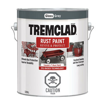 Oil Based Rust Exterior Paint, 3.78 l, Can, Liquid, Grey, Gloss