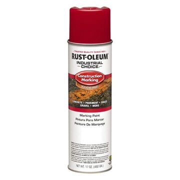Solvent-based Construction Marking Paint, 17 oz, Aerosol Can, Solvent Like, Safety Red