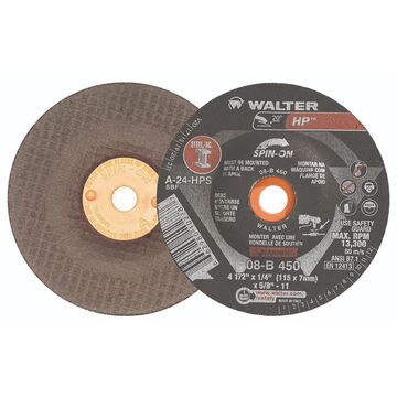 High Performance Grinding Wheel, 4-1/2 in dia, 1/4 in thk, 5/8-11 Arbor/Shank, 30 Grit, Aluminum Oxide Abrasive