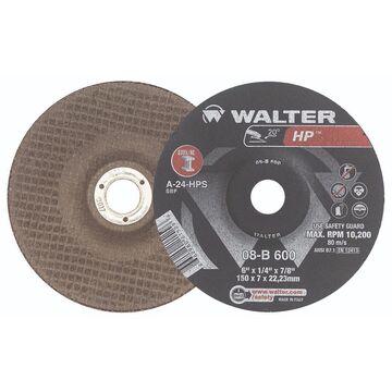 Grinding Wheel High Performance, 6 In Dia, 1/4 In Thk, 7/8 In Arbor/shank, 24 Grit, Aluminum Oxide Abrasive