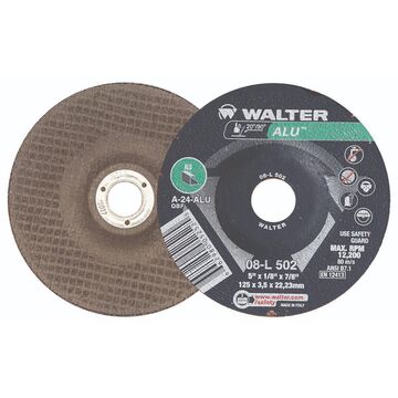 Depressed Centre Grinding Wheel, 5 in dia, 1/8 in thk, 7/8 in Arbor/Shank, 24 Grit, Aluminum Oxide Abrasive