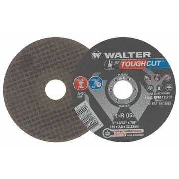 Type 1 Cut-Off Wheel, 5 in dia, 3/32 in thk, 7/8 in Arbor/Shank, 30 Grit, Aluminum Oxide Abrasive