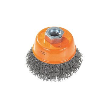 Wire Cup Brush, 5 In X 5/8 In-11, Knot-twisted, Carbon Steel, 8600 Rpm