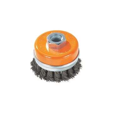 Wire Cup Brush, 3 in x 5/8 in-11, 0.02 in Wire, Knot-twisted, Carbon Steel, 12000 rpm