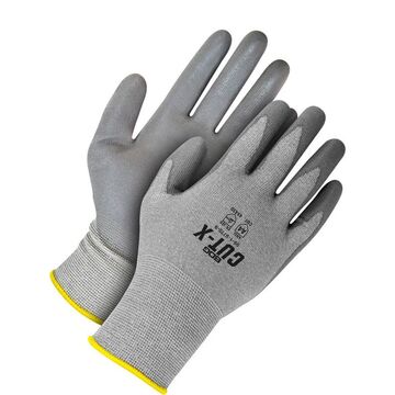 Cut Resistant Sleeve, 10, Polyurethane Palm, Gray, Fiberglass/HPPE Fiber