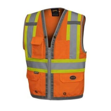 Gilet de sécurité d'arpenteur haute visibilité, XL, orange, polyester, classe 2, poitrine de 46 à 48 pouce