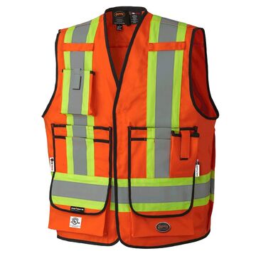 Flame-resistant Surveyor Safety Vest, Large, Hi-Viz Orange, 88% Cotton, 12% High Tenacity Nylon, Class 2