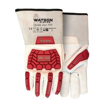 Gloves 5-finger, Wing Thumb, Gunn Cut, Full Grain Goatskin Leather Palm, Red, White