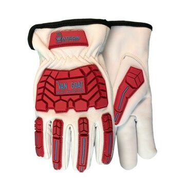 Gloves Cut Resistant Sleeve, Goatskin Grain Leather Palm, Off-white/red