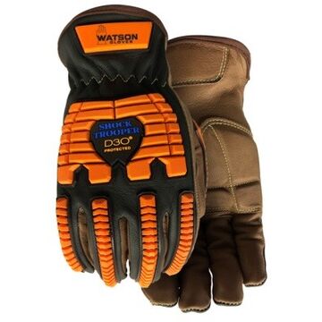 Shock Trooper Gloves, Goatskin Leather Palm, Brown, Inset Thumb, Goatskin Leather
