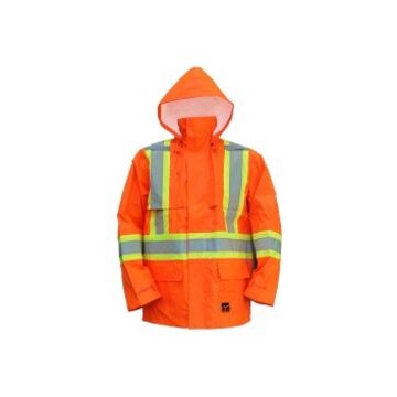 Rain Jacket, Men's, Orange, 150d Trilobal Ripstop Polyester/polyurethane