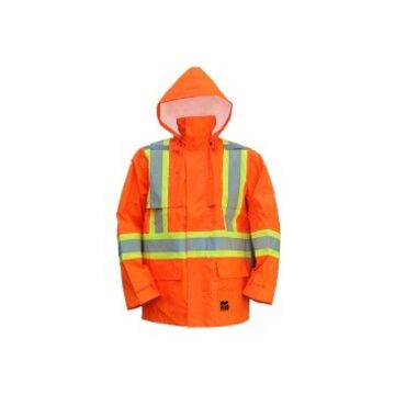 Rain Jacket, Men's, Orange, 150d Trilobal Ripstop Polyester/polyurethane