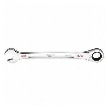 Wrench Ratcheting Combination, Sae, 15/16 In, 12-1/2 In, Vanadium Steel, Chrome, , 12, Ergonomic I-beam, Standard, 1.08 Lb